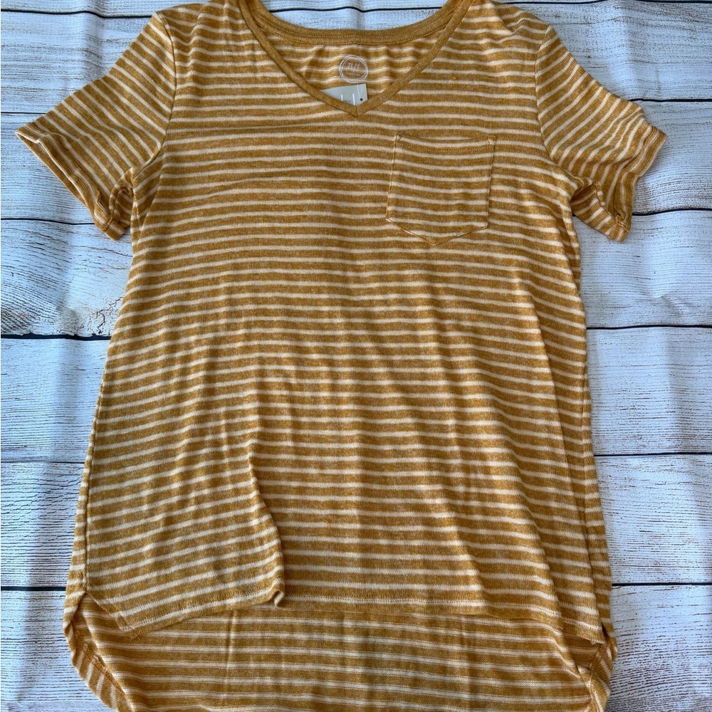 Maurices Mustard Striped V-Neck Tee